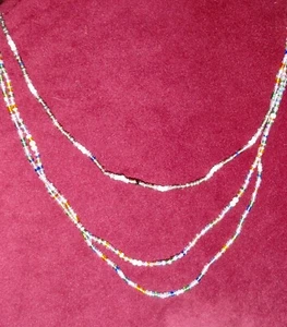 Love Beads Triple Strand 40" Length Hippie Boho Beachy Handstrung Festival Retro - Picture 1 of 7