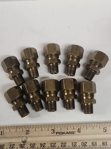 Brass Compression Fitting union reducer 3/8" Tube OD x 1/8 MNPT Lot Of 10 - Picture 1 of 4