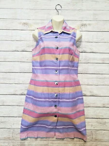 Vntg 90s Positive Attitude Sz10P Purple Pink Orange Striped Button Front Dress - Picture 1 of 6