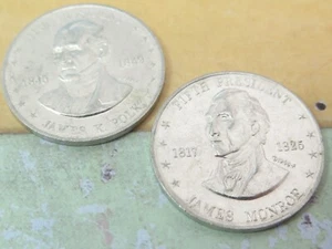2 Shell's Tankstelle Mr. President Münzspiel Aluminium James Polk & James Monroe - Bild 1 von 6