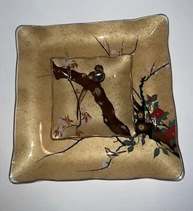Asian inspired Art Trees Blossoms Birds Blooms Elegant Design 2 Glass Dishes - Picture 1 of 10