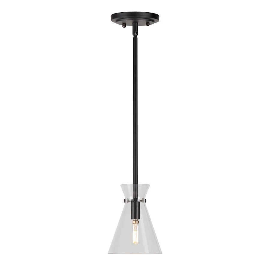 Forte Lighting Beaker 1 Light Mini Pendant, Black/Clear - 2733-01-04 - Image 1 of 1