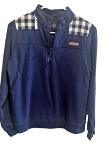 Vineyard Vines 1/4 Zip Long Sleeve Pullover Boys Youth Sz XL (16) Blue Check - Picture 1 of 7