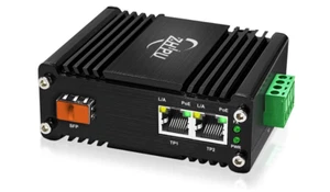 Mini Industrial 1-Port 100/1000X SFP Fiber to 2-Port 10/100/1000T Ethernet 30W M - Picture 1 of 7