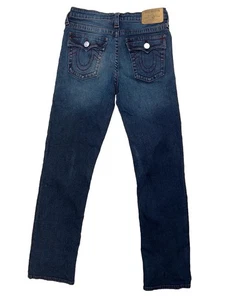 Jeans True Religion Straight Flap Tasca Logo Ragazzo 28X29 Lavaggio Scuro Unisex Y2K Rosso - Foto 1 di 7