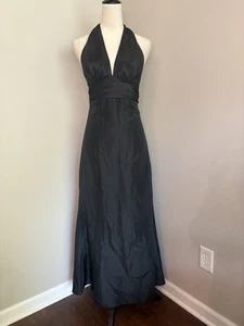 Vestido de Noche Amsale Negro Halter Cuello en V Vestido Forrado Satén Línea A Talla 4 Para Mujer’s - Imagen 1 de 7