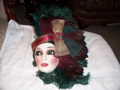 Vintage Clay Art USA Ceramic Flapper Wall Art 19" Tall Feathers & Hallmarked - Image 1 of 4