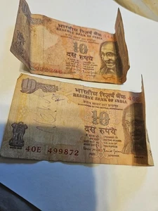 2x INDIA 10 RUPIAS GANDHI TIGRE RINOCERONTE. Banco de Reserva de la India. - Imagen 1 de 4