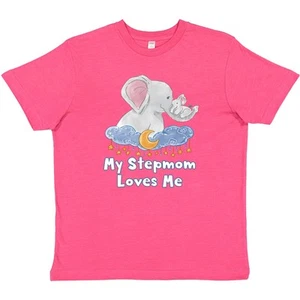 Inktastic My Stepmom Loves Me Cute Elephants Clouds Moon And Stars Youth T-Shirt - Picture 1 of 9