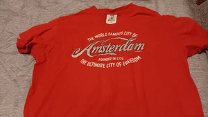 AMSTERDAM t-shirt - Red w/Flag patch on left sleeve - size SMALL - Picture 1 of 2
