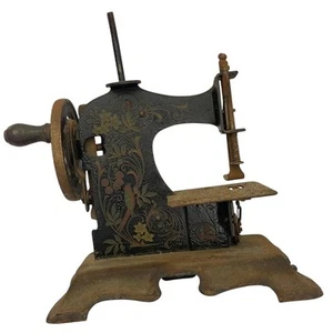 Antique Child's Toy Sewing Machine Hand Crank Fancy Tole Painting Germany FAIR - Picture 1 of 10