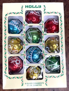 Adornos de Navidad de vidrio de acebo de colección 10 en caja plata estampada brillo y mica - Imagen 1 de 15