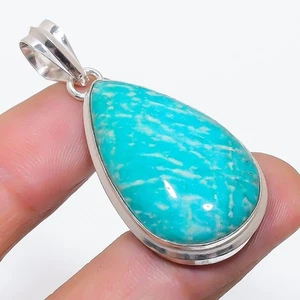 Amazonite Pear Shape Gemstone Pendant Handmade Antique Gift Jewelry 2.1" FP 2212 - Picture 1 of 7