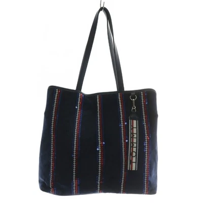 Tommy Hilfiger TOMMY HILFIGER Tote Bag Hand Suede Striped Sequin Navy Blue XZ - Image 1 of 4