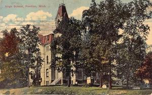 Postal vintage de Pontiac Michigan High School 1912 recuerdo cromada - Imagen 1 de 2