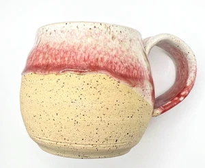 Studio Hand Crafted WHEEL THROWN POTTERY MUG 14 oz Drip Glaze RED Signed LR - Picture 1 of 11