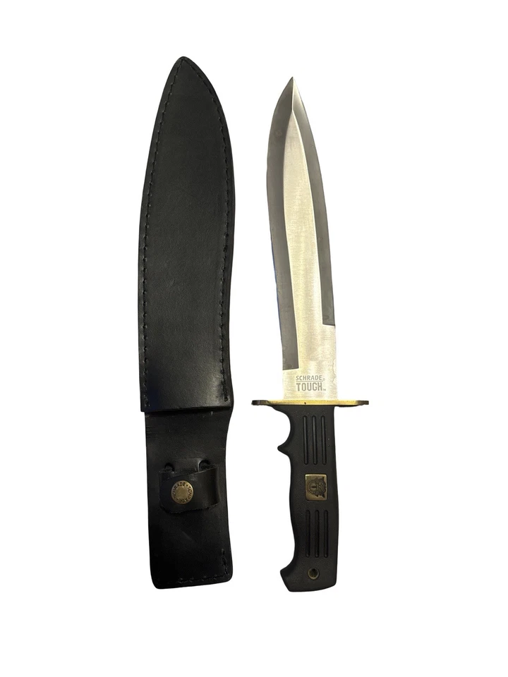 DISCONTINUED COLLECTORS- Schrade Tough Bowie 不锈钢刀片黑色手柄 — 第 1/4 张图片