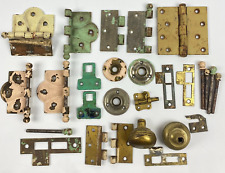 Lot of 27 Pieces Vintage Brass & Metal Door Knobs Locks Plates & Hinges & Pins