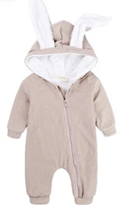 Baby Girls Boys Beige Bunny Winter Coat Outfit Pramsuit 6- 9 Months - Picture 1 of 3