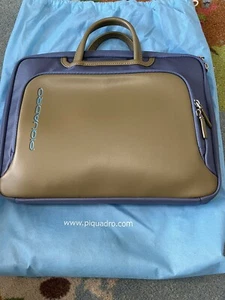 Piquadro borsa portapc / laptop pelle tessuto beige e blu BV1578GL/BL NUOVA - Afbeelding 1 van 15