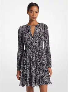 Michael Kors Ocelot Print Georgette Dress Womens Size XS White/Black Pleated - Picture 1 of 11