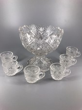 Eapg Miniature Punch Bowl Set W/6 Cups Childrens 4I