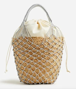 J. Crew Sedona Silver Basket Bag in Straw Raffia - Picture 1 of 5