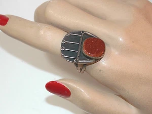 Artigianale Argento Sterling Avventurina Soutwest Design Misura 9.5 Anello 7.2 G - Foto 1 di 5
