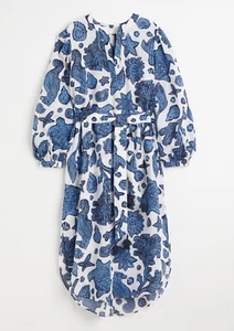 H&M Blue Ocean Beach Print Vneck Belted Caftan Dress Size Large NWT - Picture 1 of 11