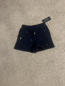 Polo Ralph Lauren Girls/Youth Fleece Shorts All Over Pony Logo Size 5 Navy Blue - Picture 1 of 2