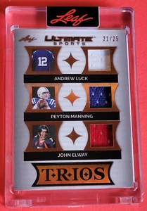 PEYTON MANNING GIOCO USATO JERSEY CARD #d21/25 JOHN ELWAY ANDREW LUCK LEAF COLTS - Foto 1 di 2