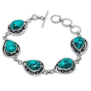 Turquoise Gemstone Handmade 925 Sterling Silver Jewelry Bracelet Sz 7-8" - Picture 1 of 1