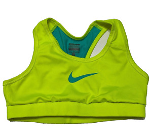 Nike Pro Sports Bra Teal Neon Green Athletic Girls Medium 22"
