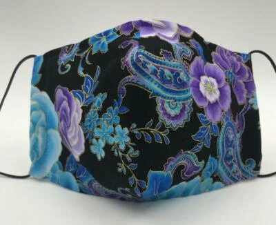 Rose Pattern Adult Cloth Face Mask with Filter Pocket Nose Wire 100% Cotton BV2 - Image 1 of 4