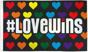 "LOVE WINS" flag 3x5 ft polyester banner sign hearts rainbow pride LGBTQ+ - Picture 1 of 7