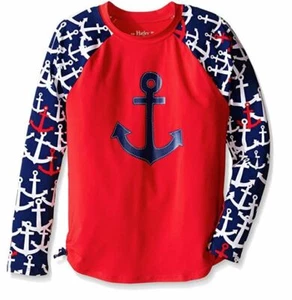 Hatley Little Girls' Anchors Rash Guard, Red, 4 - Picture 1 of 2