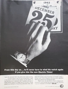 PRINT AD Electric Timex Uhr 1962 10,5" x 13" Energiezelle 25. Dezember Weihnachten - Bild 1 von 1