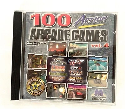 Vintage 100 Action Arcade Games ~ Compatible With Win 98 ~ Volume 4 CD Complete - Image 1 of 4
