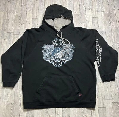VTG Top Heavy Hoodie Sweatshirt 90s Y2K Dual Dragon Ying & Yang JNCO Style Large - Image 1 of 4