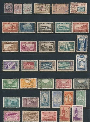 Marruecos Francés **74 DIFERENTES MH & USADOS (1910-52)** BONITA COLECCIÓN; CV $42+ Foto 1 de 3