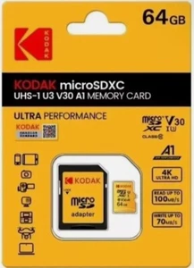 Kodak 64Go, TF Micro SDXC Carte Mémoire UHS-1 U3 V30 Classe A1 (10) avec Adaptateur SD - Photo 1 sur 4