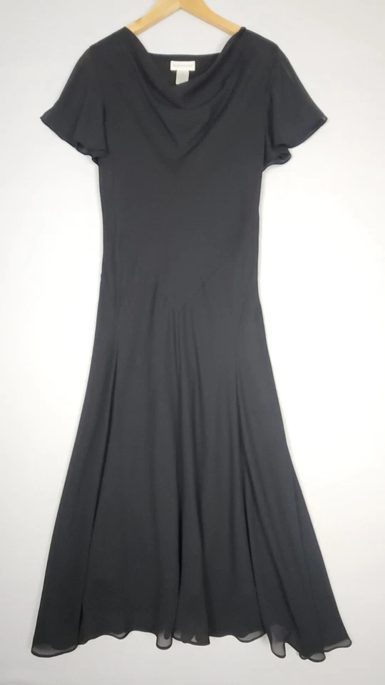 Worthington Womens Sz 10 Maxi Dress Black Lined Chiffon Formal A-Line Swing - Image 1 of 4