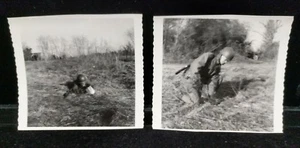 2x Vintage WWII 2 Soldier Digging A Fox Hole Photo Drill Photo Rare C6-1-OO - Picture 1 of 5