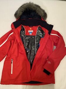 Columbia Chaqueta Polar Pass Ski Snowboard Jacket Women's Red Hooded - Size M