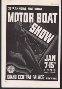 1938 MOTOR BOAT SHOW NEW YORK GRAND CENTRAL PALACE NAUTICAL DECO AD 20981 - Picture 1 of 1