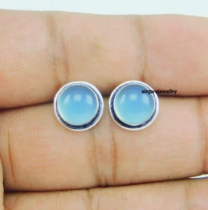 Aretes hechos a mano con piedras preciosas de calcedonia de plata de ley 925 - Imagen 1 de 4