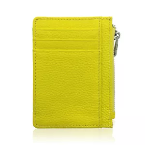 Portafoglio slim minimalista in pelle con cerniera, tasca frontale porta carte di credito - Foto 1 di 7