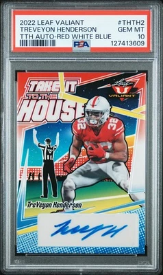 2022 LEAF TAKE IT TO THE HOUSE AUTO TREVEYON HENDERSON RED WHITE BLUE /7 PSA 10 - Image 1 of 2