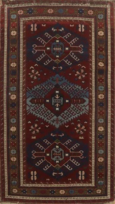 Pre-1900 Tribal Hand-knotted Antique Vegetable Dye Kazak Oriental Rug Carpet 4x6 - Image 1 of 4