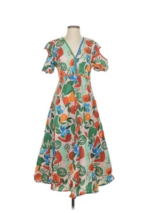 Farm Rio Anthropologie Colorful Short Sleeve Midi Dress Fruit Pattern Size Small - Picture 1 of 6